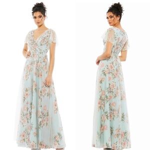 Mac Duggal 11220 V-Neck Floral Beaded Dress NWT Pastel Blue Multi 6